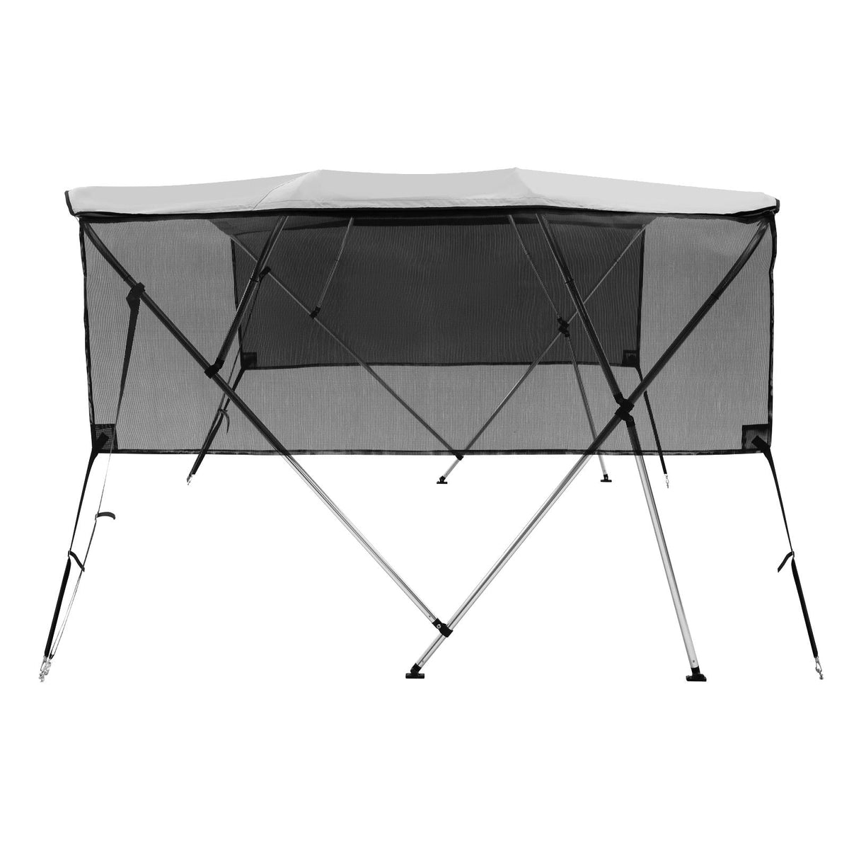 4 Bow Bimini Top Boat Cover, Detachable Mesh Sidewalls, 600D Polyester Canopy with 1" Aluminum Alloy Frame, Includes Storage Boot, 2 Straps, 2 Support Poles, 8'L x 54"H x 91"-96"W, Light Grey