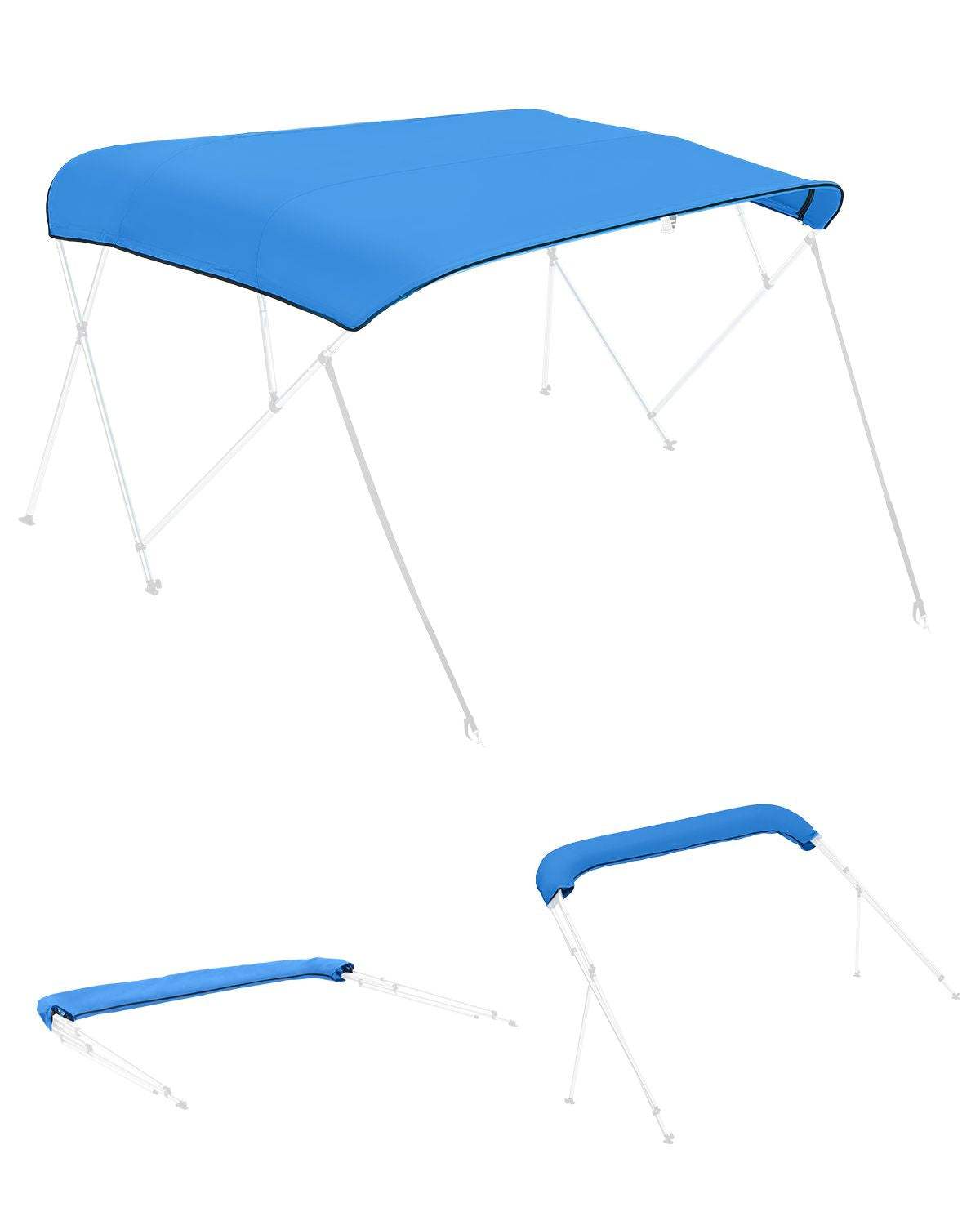 4 Bow Bimini Top Replacement Cover, 8 ft Long Durable 600D Marine Grade Waterproof Sun Shade Boat Canopy with Storage Boot, Easy Install Zipper Sleeve Awning, 96"L x (97"-103")W, Blue (No Frame)