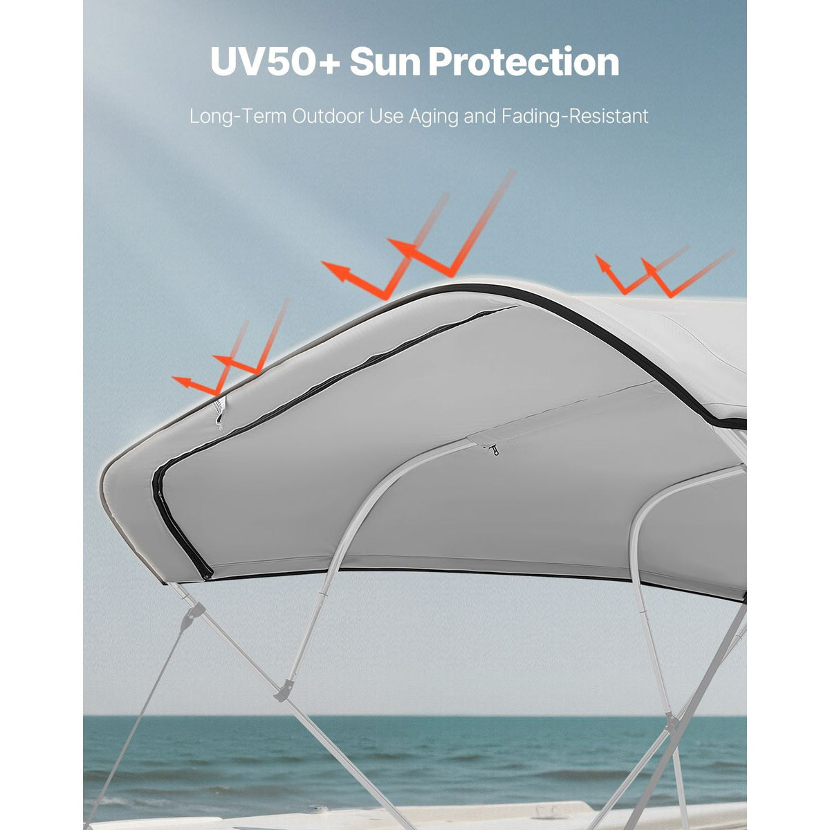 4 Bow Bimini Top Replacement Cover, 8 ft Long Durable 600D Marine Grade Waterproof Sun Shade Boat Canopy with Storage Boot, Easy Install Zipper Sleeve Awning, 96"L x (97"-103")W, Gray (No Frame)