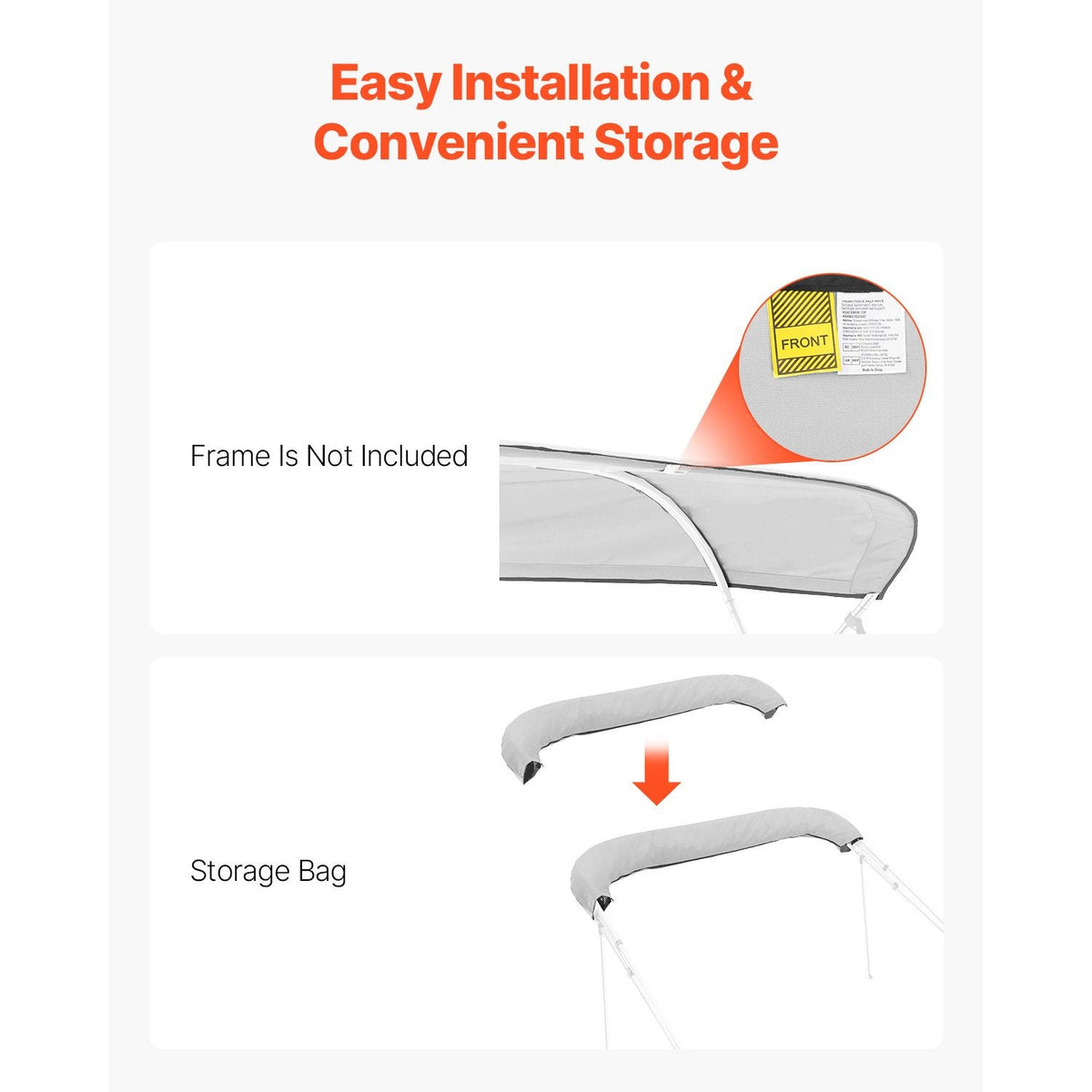 4 Bow Boat Bimini Tops, 600D Polyester Canopy, Waterproof & Sun Protection Boat Awning Canopy with Storage Bag, Bimini Top Replacement, 96"Lx(91"-96")W, Light Grey (Support Frame Not Included)