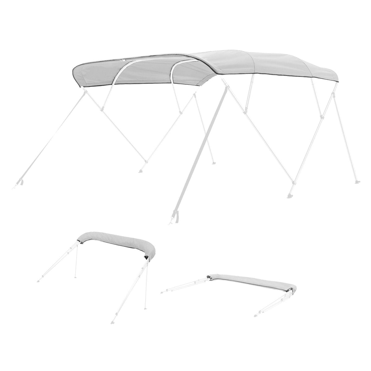 4 Bow Boat Bimini Tops, 600D Polyester Canopy, Waterproof & Sun Protection Boat Awning Canopy with Storage Bag, Bimini Top Replacement, 96"Lx(97"-103")W, Light Grey (Support Frame Not Included)