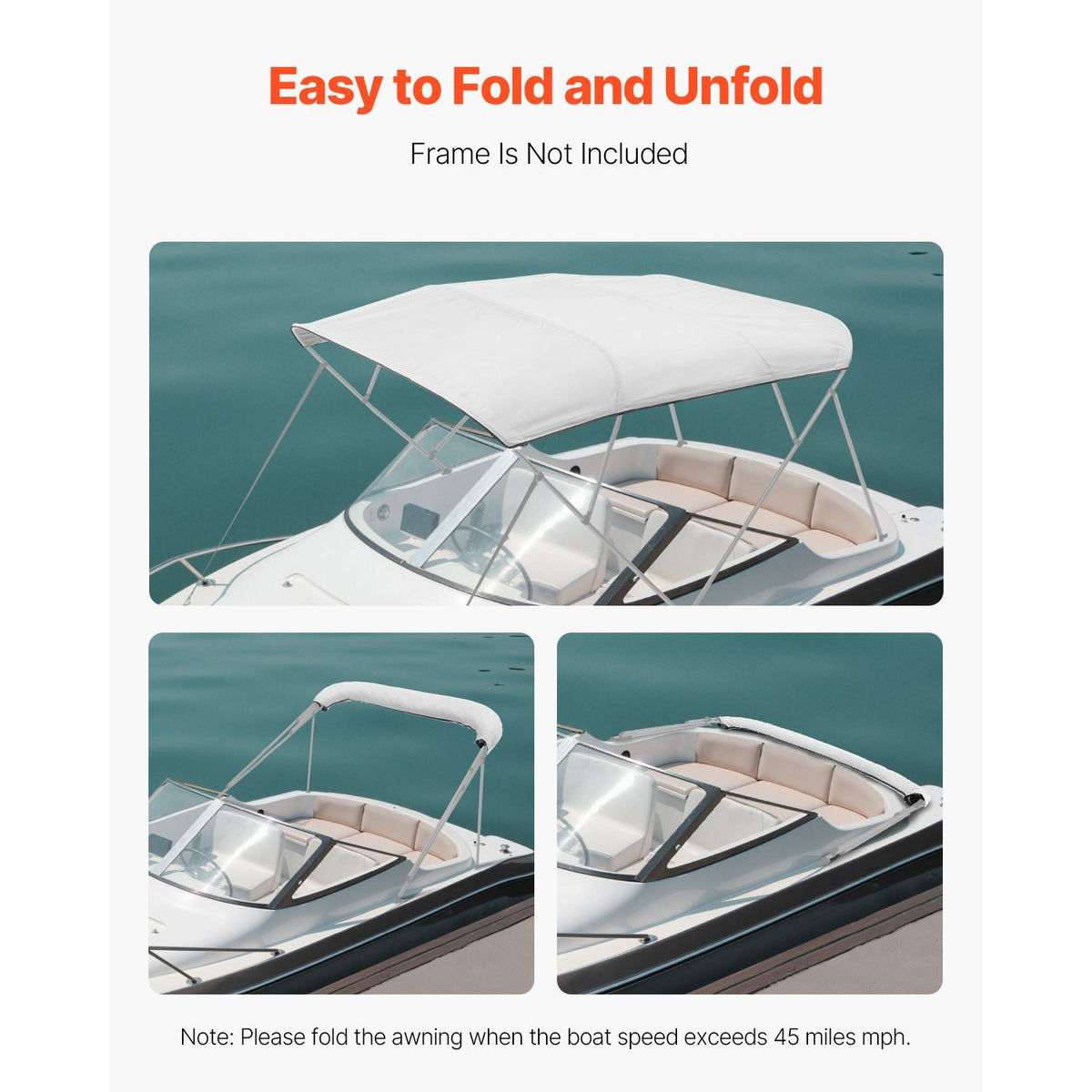 4 Bow Boat Bimini Tops, 600D Polyester Canopy, Waterproof & Sun Protection Boat Awning Canopy with Storage Bag, Bimini Top Replacement, 96"Lx(97"-103")W, Light Grey (Support Frame Not Included)