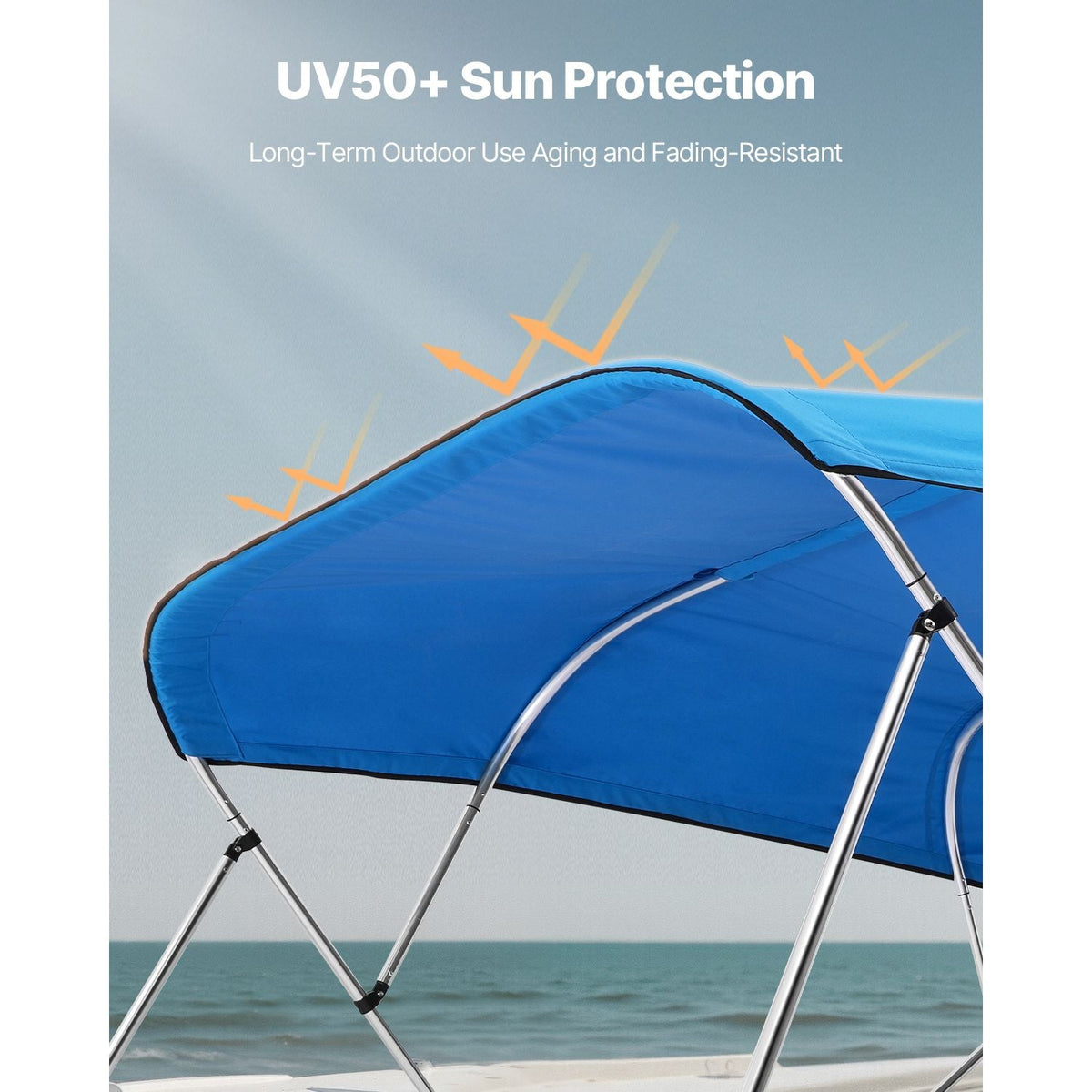4 Bow Boat Bimini Tops, 600D Polyester Canopy, Waterproof & Sun Protection Boat Awning Canopy with Storage Bag, Bimini Top Replacement, 96"Lx(97"-103")W Pacific Blue (Support Frame Not Included)