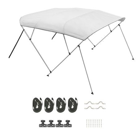 4 Bow Boat Bimini Tops, 600D Polyester Canopy with Aluminum Alloy Frame, Waterproof & Sun Shade Boat Awning Canopy with Storage Bag, 2 Support Poles, 4 Straps, 96"Lx(79"-84")Wx54"H, Light Grey