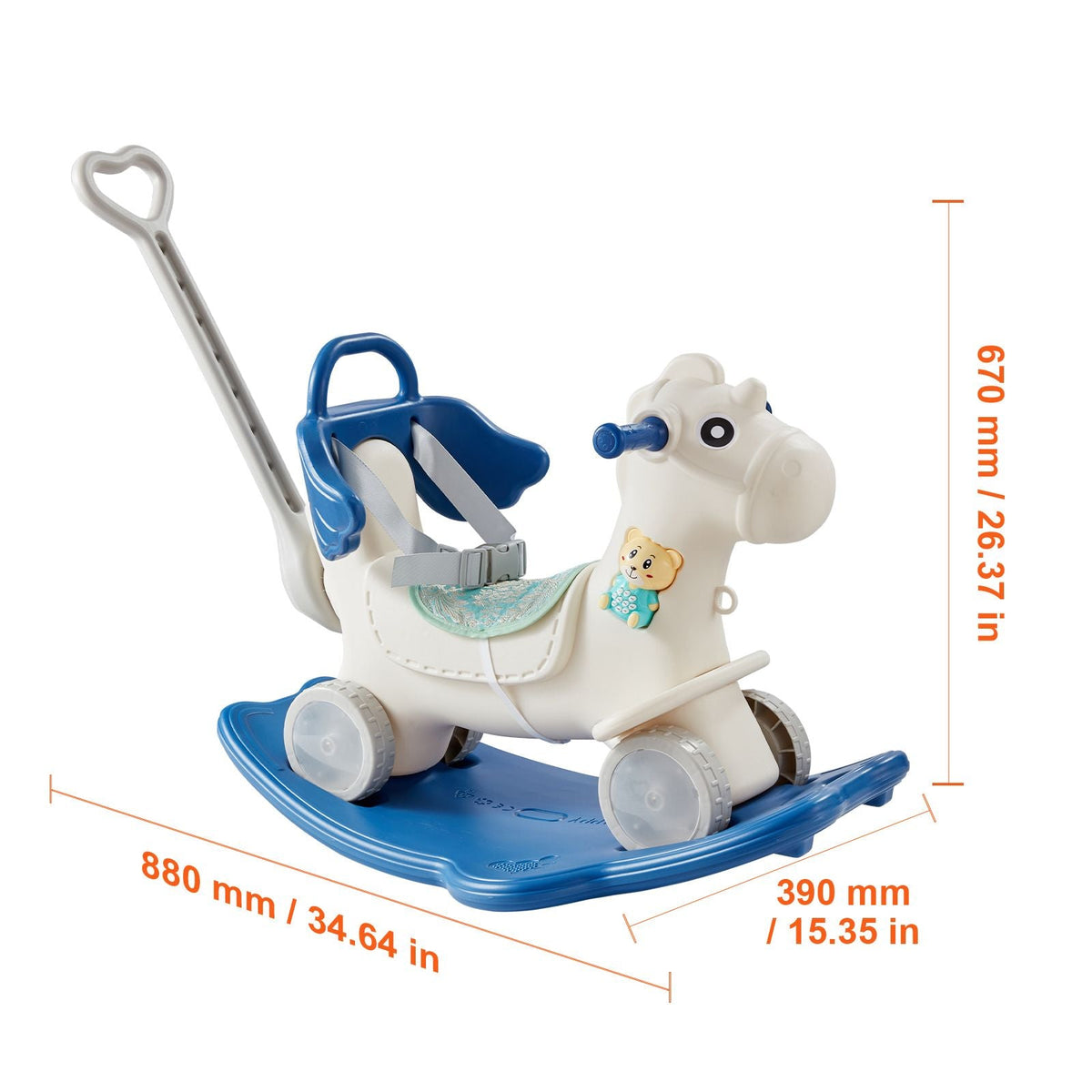4 in 1 Rocking Horse for Toddlers 1-3 Years, Baby Rocking Horse with Detachable Balance Board, Push Handle and 4 Smooth Wheels, Support up to HDPE 80 lbs Kids Ride on Toy with Sound, Blue