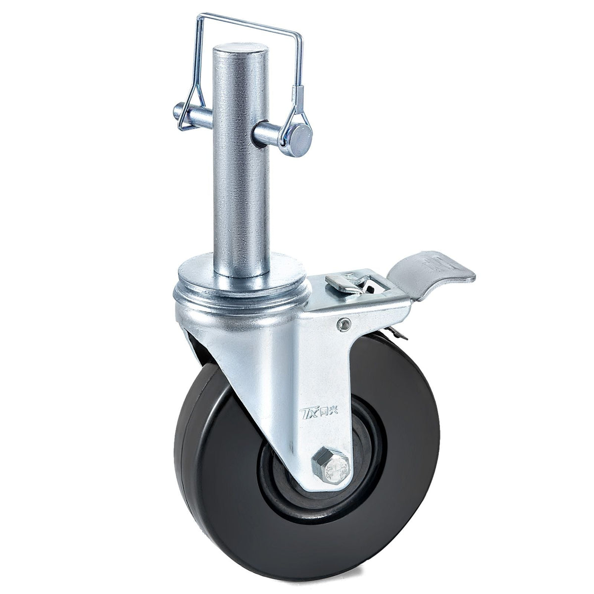 4 Pack 5" Heavy Duty Scaffolding Rubber Swivel Caster With Dual Locking 1" Solid Round Stem 280LBS Capacity Per Wheel