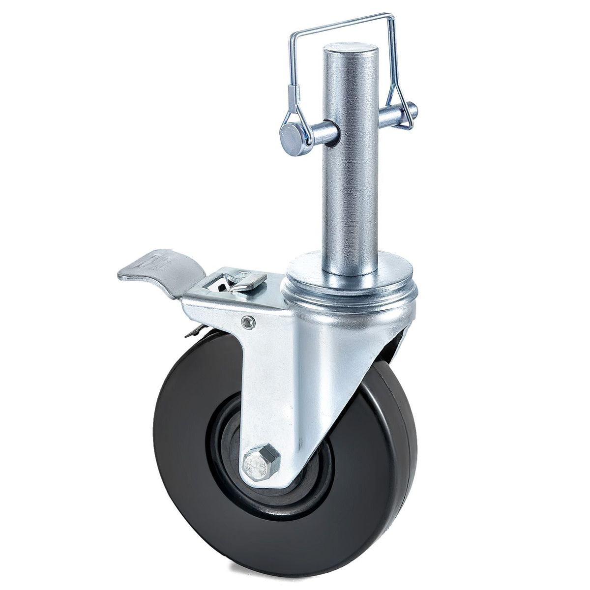 4 Pack 5" Heavy Duty Scaffolding Rubber Swivel Caster With Dual Locking 1" Solid Round Stem 280LBS Capacity Per Wheel