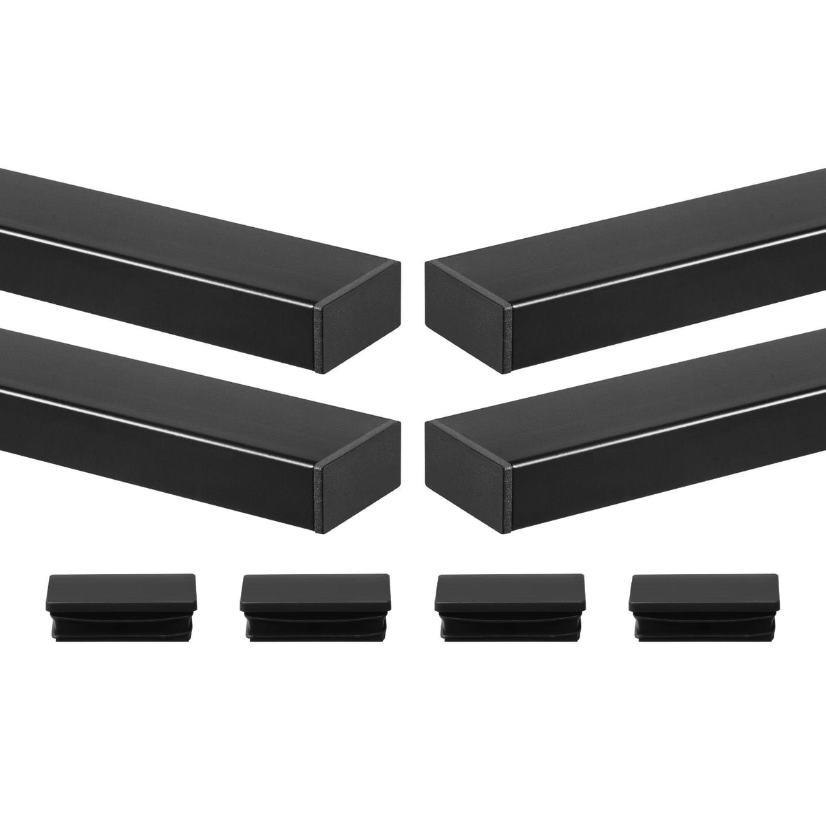 4 Pack 6.5 ft Stainless Steel Handrail, Rectangular Top Stair Deck Hand Rail for Outdoor/Indoor Steps with End Cap,Matte Black Coating Adjustable Metal Stair Rail for Cable Railing Kit