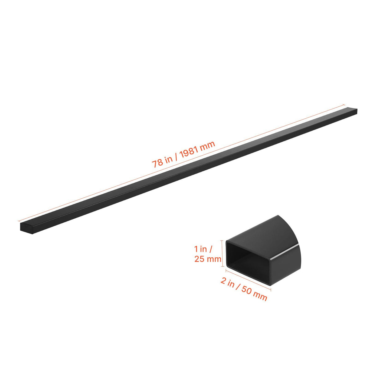 4 Pack 6.5 ft Stainless Steel Handrail, Rectangular Top Stair Deck Hand Rail for Outdoor/Indoor Steps with End Cap,Matte Black Coating Adjustable Metal Stair Rail for Cable Railing Kit