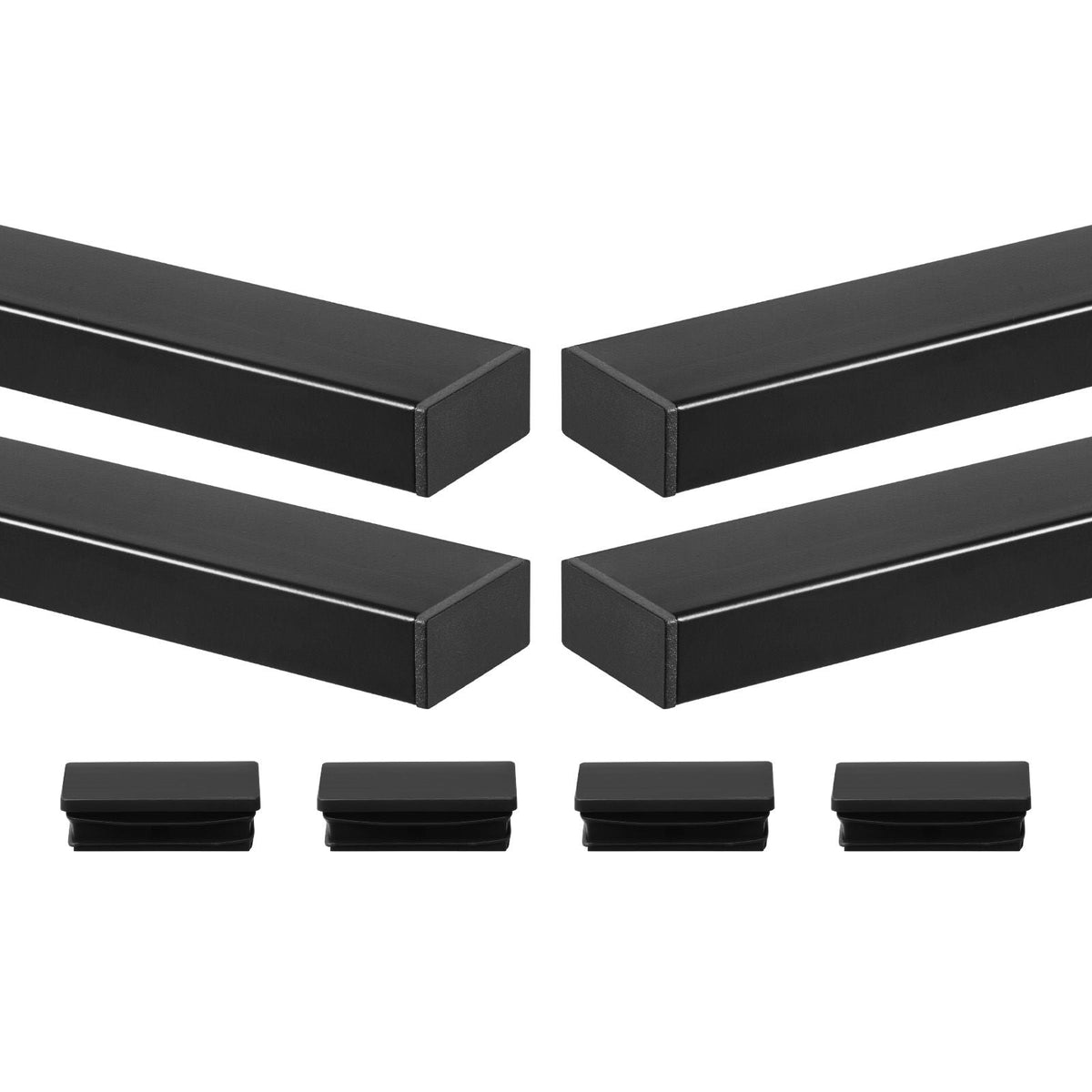 4 Pack 6.5 ft Stainless Steel Handrail, Rectangular Top Stair Deck Hand Rail for Outdoor/Indoor Steps with End Cap,Matte Black Coating Adjustable Metal Stair Rail for Cable Railing Kit