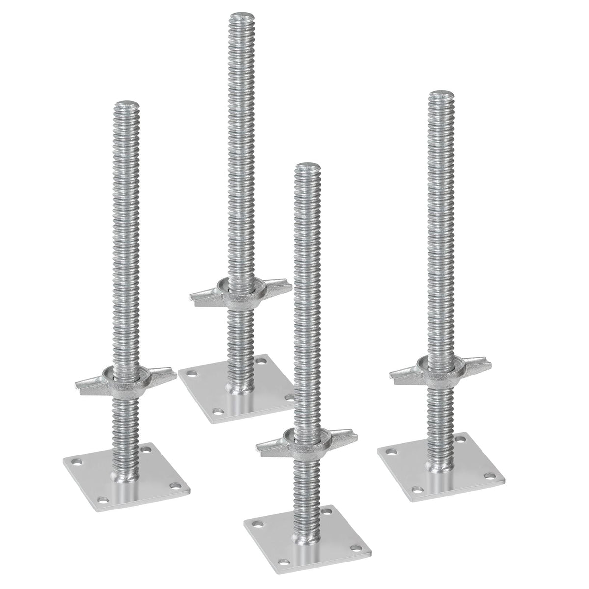4-Pack Adjustable Leveling Jacks, 18.2 In Adjustable Height & 3307lbs/1500kg Total Load Capacity Scaffold Jacks Feet, Solid Carbon Steel Screw Jacks for Baker-Style Scaffolding Equipment, Silver