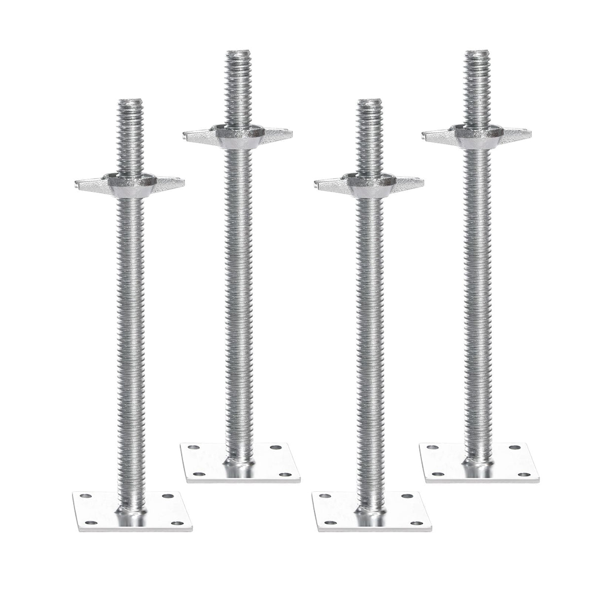 4-Pack Adjustable Leveling Jacks, 18.2 In Adjustable Height & 3307lbs/1500kg Total Load Capacity Scaffold Jacks Feet, Solid Carbon Steel Screw Jacks for Baker-Style Scaffolding Equipment, Silver