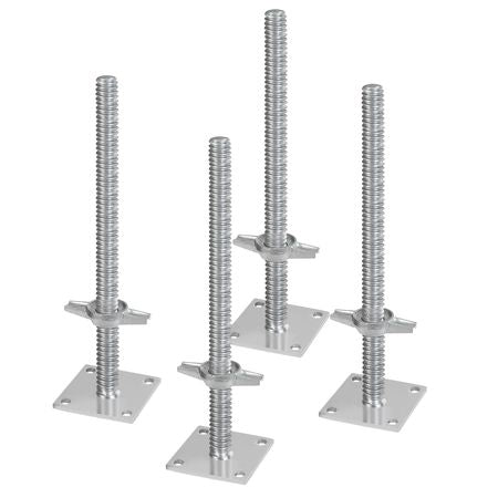 4-Pack Adjustable Leveling Jacks, 18.2 In Adjustable Height & 3307lbs/1500kg Total Load Capacity Scaffold Jacks Feet, Solid Carbon Steel Screw Jacks for Baker-Style Scaffolding Equipment, Silver
