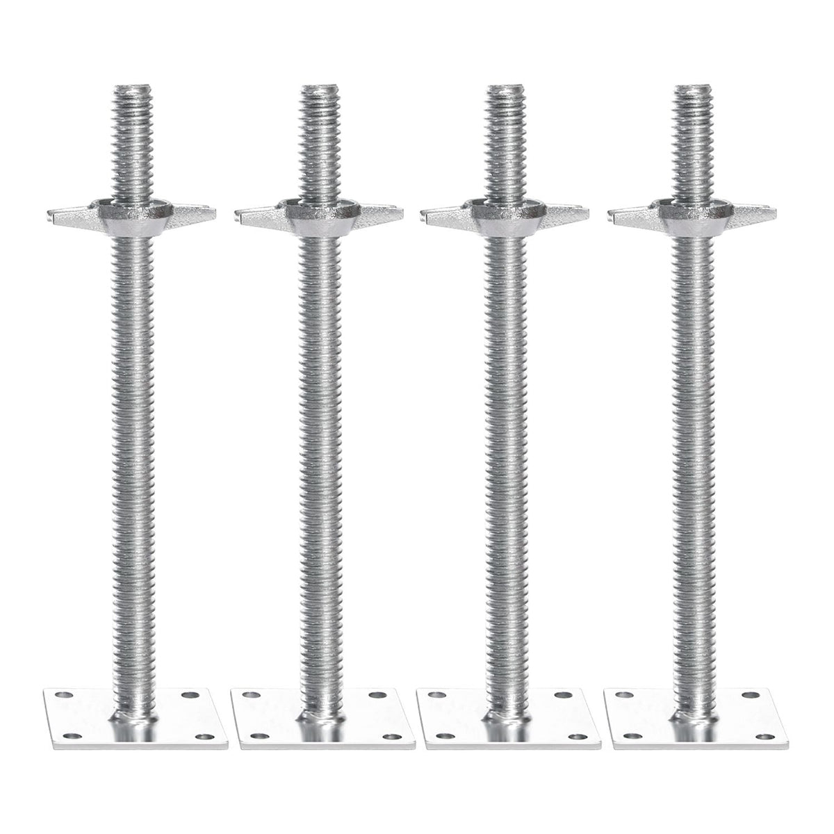 4-Pack Adjustable Leveling Jacks, 18.2 In Adjustable Height & 3307lbs/1500kg Total Load Capacity Scaffold Jacks Feet, Solid Carbon Steel Screw Jacks for Baker-Style Scaffolding Equipment, Silver