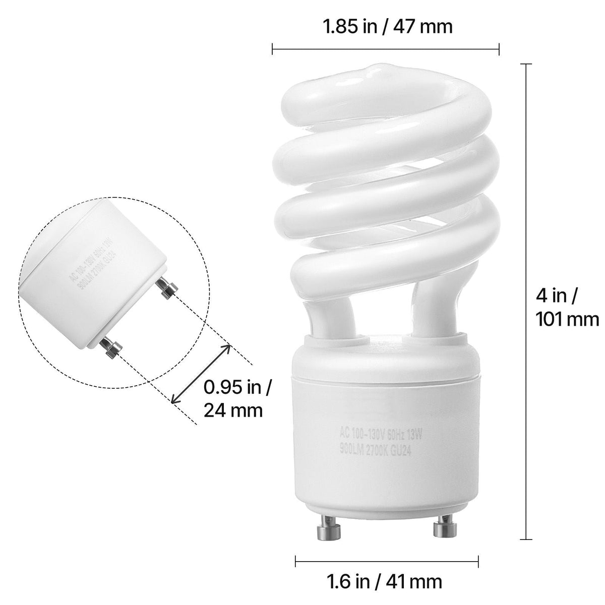4-Pack CFL Light Bulbs, 13W Compact Fluorescent Spiral Bulbs with 2700K Warm Light, 900lm Luminous Flux, Twist and Lock GU24 Base, Ideal for Bedrooms, Study Rooms, Living Rooms, Commercial Use
