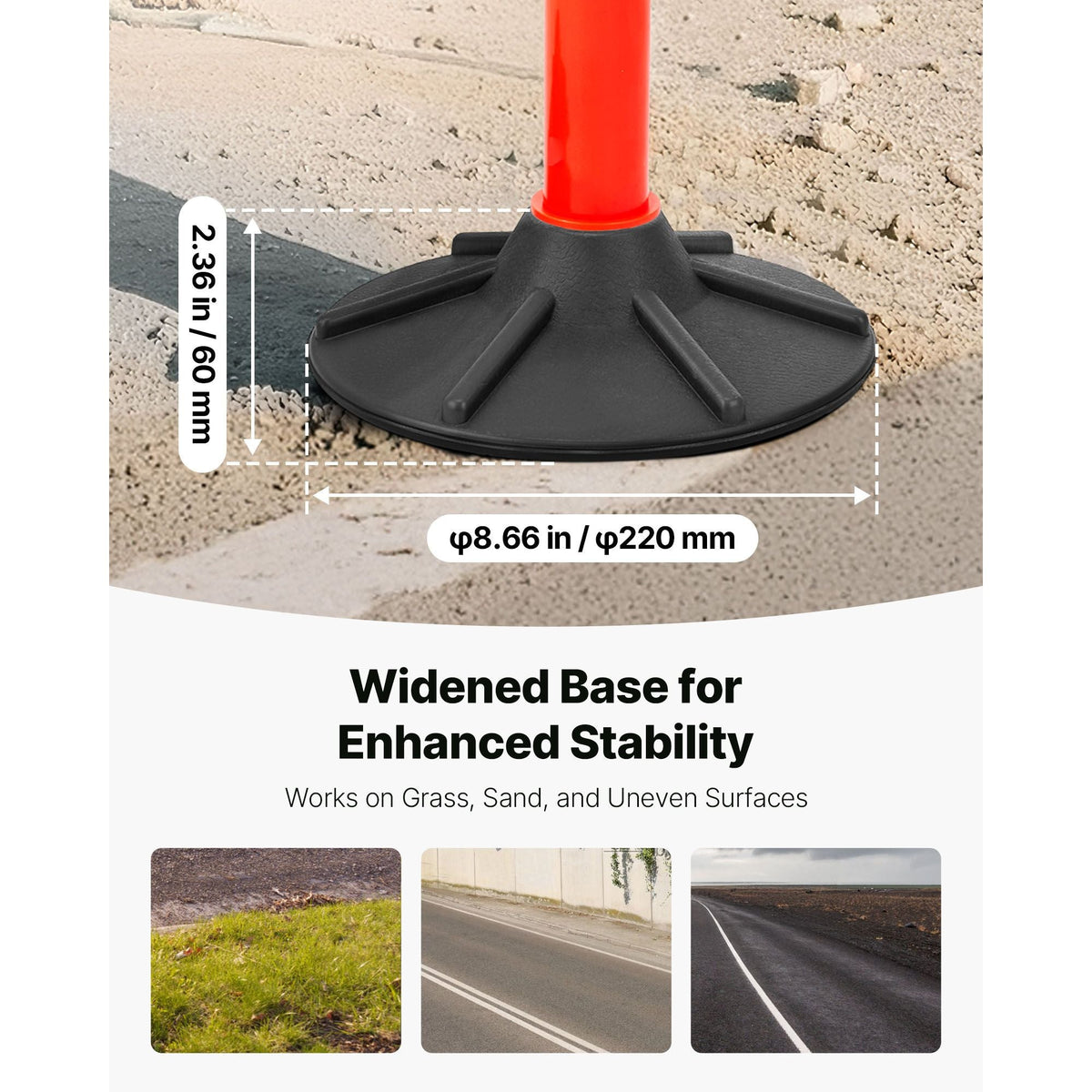 4 Pack Traffic Delineator Posts, 34 in Traffic Safety Cones with Weighted Base, Reflective Strips and Chain, Heavy Duty Delineator Posts for Construction Site, Parking Lot, Crowd Control, Red