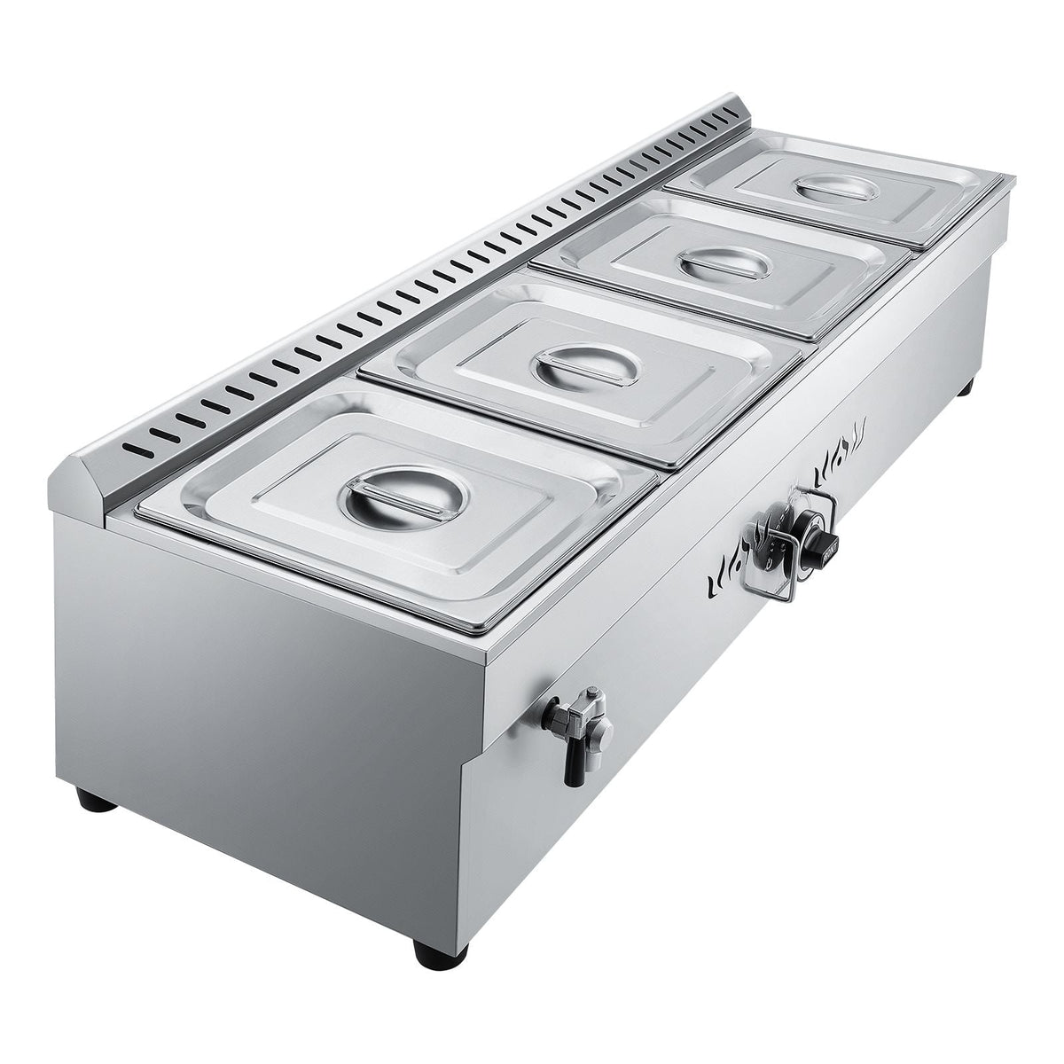 4-Pan Commercial Propane Steam Table, LP Gas Outdoor Soup Warmer with Drain Valve, Stainless Steel Propane Food Warmer with Adjustable Temperature, for Restaurant Party Outdoor Camping