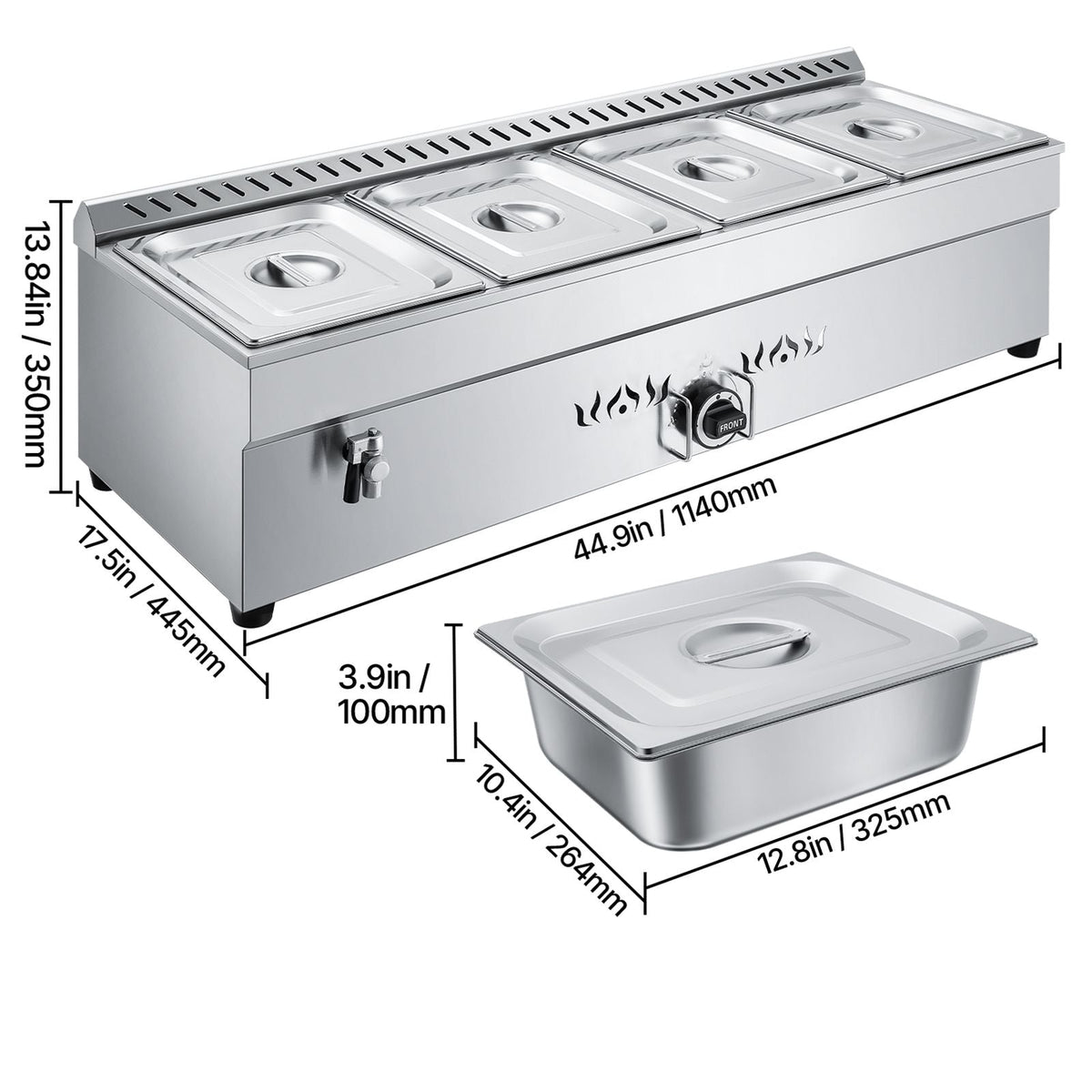 4-Pan Commercial Propane Steam Table, LP Gas Outdoor Soup Warmer with Drain Valve, Stainless Steel Propane Food Warmer with Adjustable Temperature, for Restaurant Party Outdoor Camping