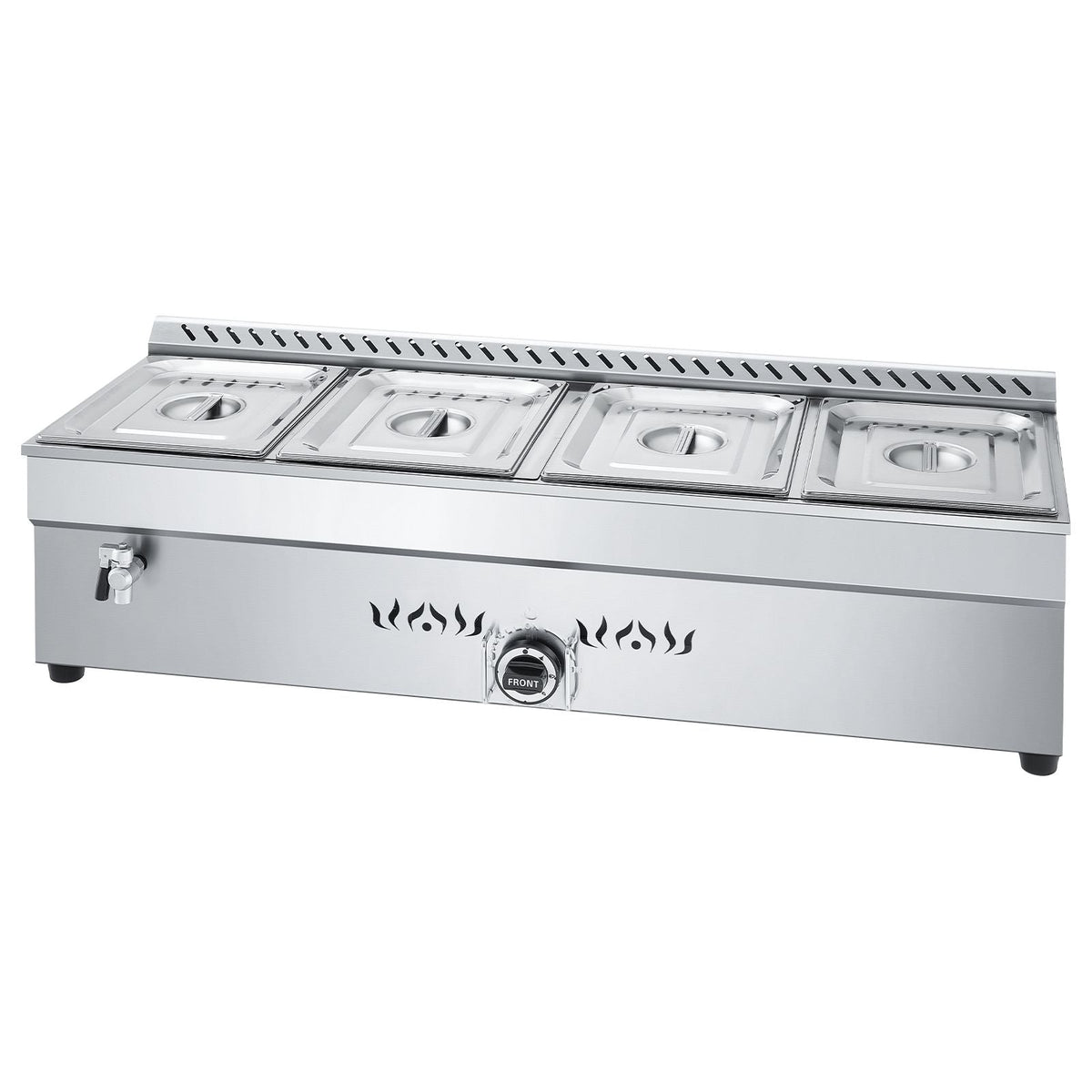 4-Pan Commercial Propane Steam Table, LP Gas Outdoor Soup Warmer with Drain Valve, Stainless Steel Propane Food Warmer with Adjustable Temperature, for Restaurant Party Outdoor Camping