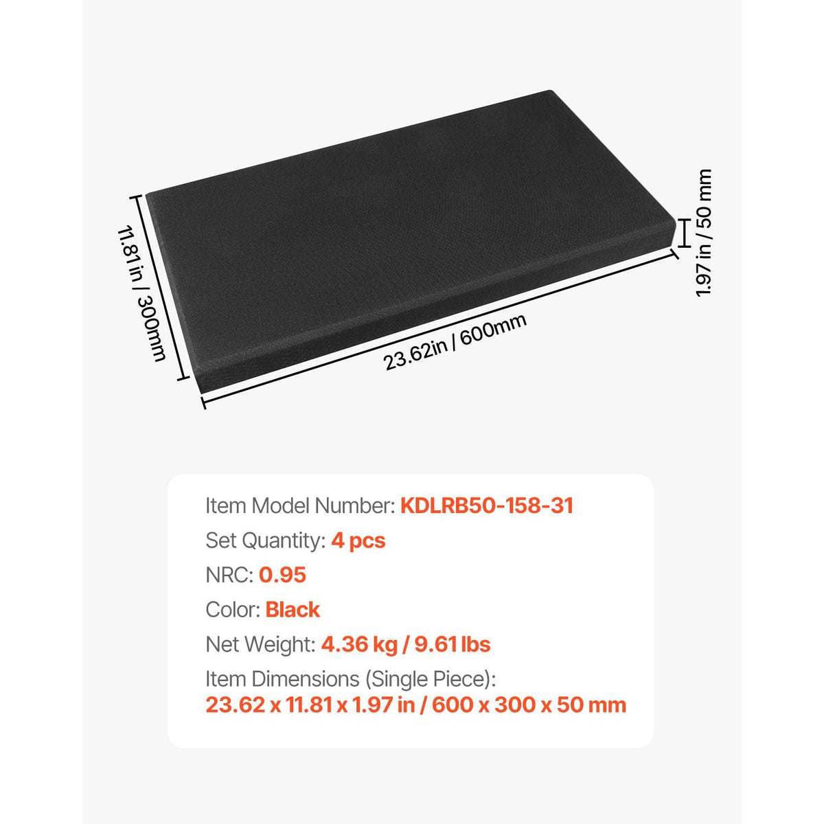 4 PCS Acoustic Panels, 2 inch Thick 23.6 x 11.8 inch Fiberglass Sound Absorbing Panels, Self-adhesive Soundproof Wall Boards, for Studios, Office, Home Theater,Meeting Room, Black