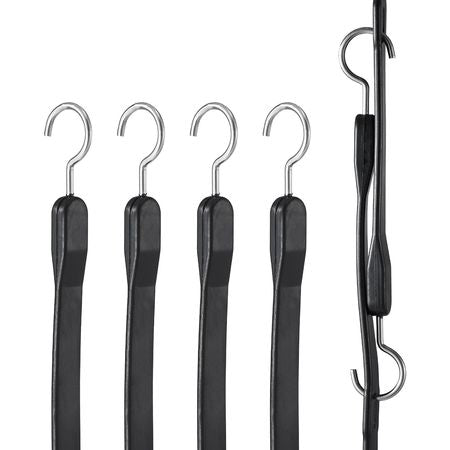 4 Piece Flat Bungee Cord, 20 mm Heavy Duty Bungee Straps with Steel S-Hooks, 40" Elastic Bungee Rope for Cargo, Tarps, Trucks and Tent, Black