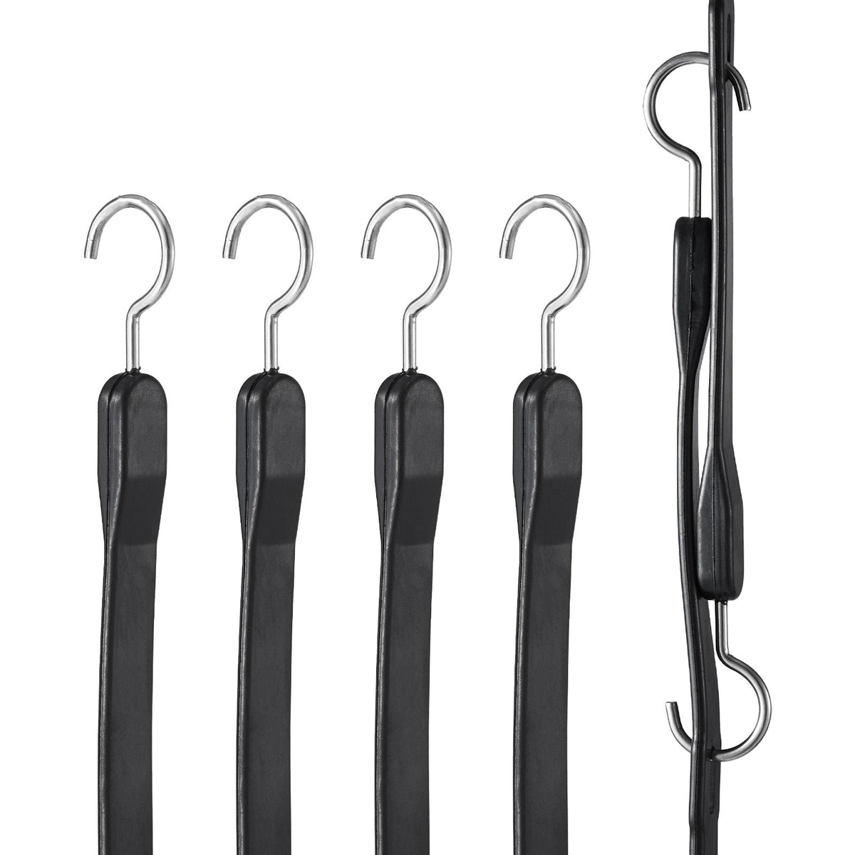 4 Piece Flat Bungee Cord, 20 mm Heavy Duty Bungee Straps with Steel S-Hooks, 40" Elastic Bungee Rope for Cargo, Tarps, Trucks and Tent, Black