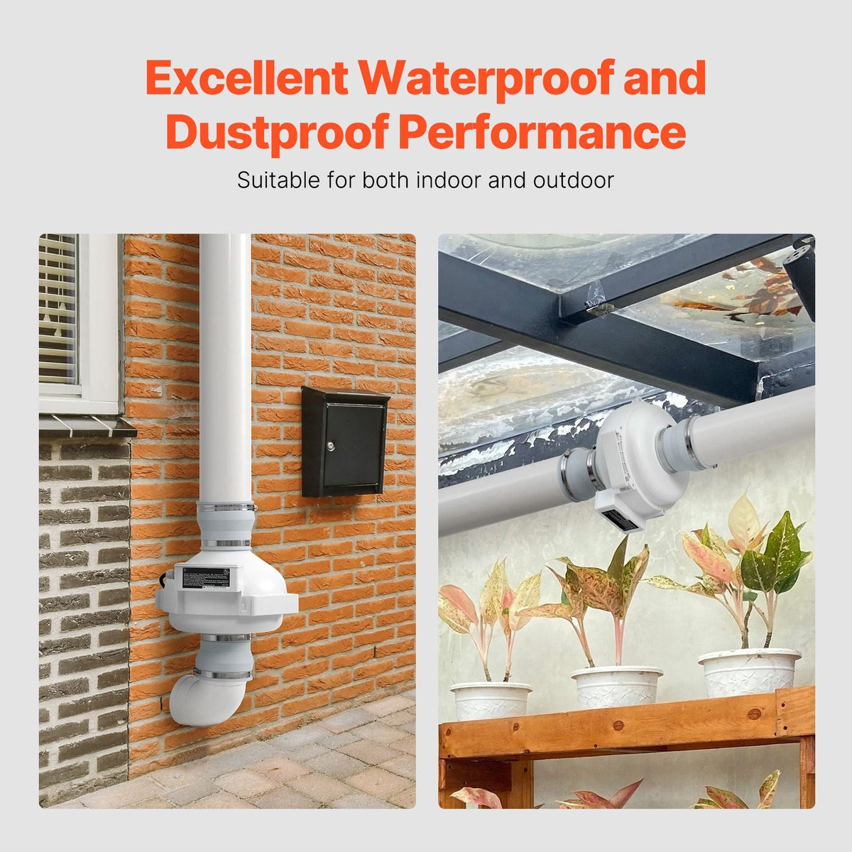4 to 4.5 inch Radon Mitigation Fan System, Quiet 190 CFM Radon Mitigation Kit with 2 Couplers, Waterproof Radon Fan Electric Inline Duct Fan Exhaust Fan for Indoor Outdoor Ventilation