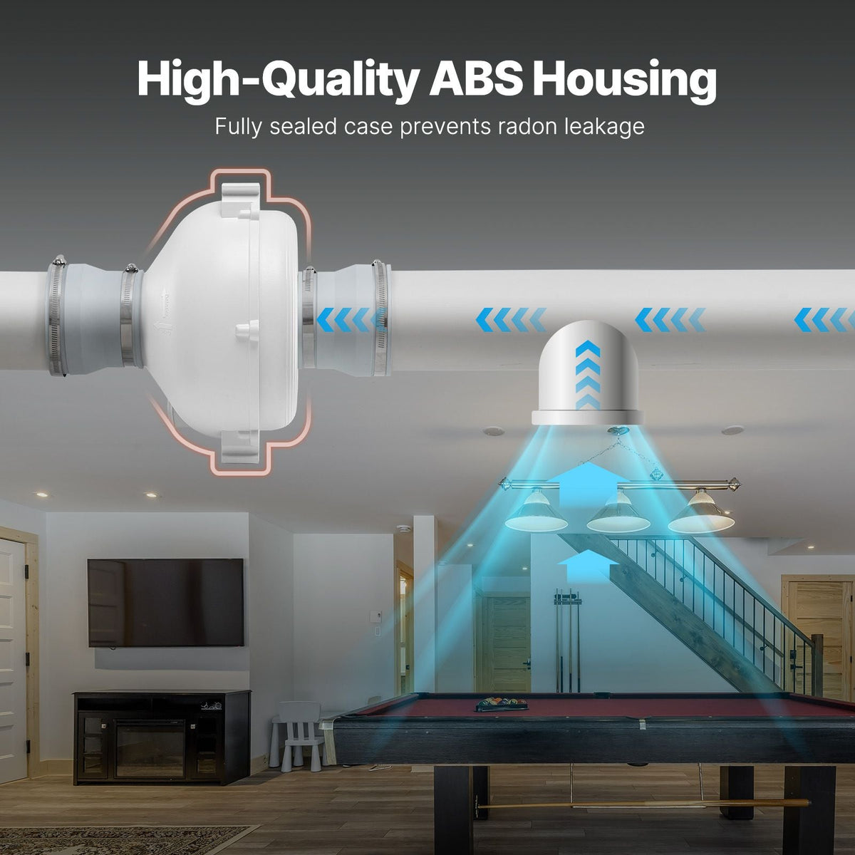 4 to 4.5 inch Radon Mitigation Fan System, Quiet 260 CFM Radon Mitigation Kit with 2 Couplers, Waterproof Radon Fan Electric Inline Duct Fan Exhaust Fan for Indoor Outdoor Ventilation