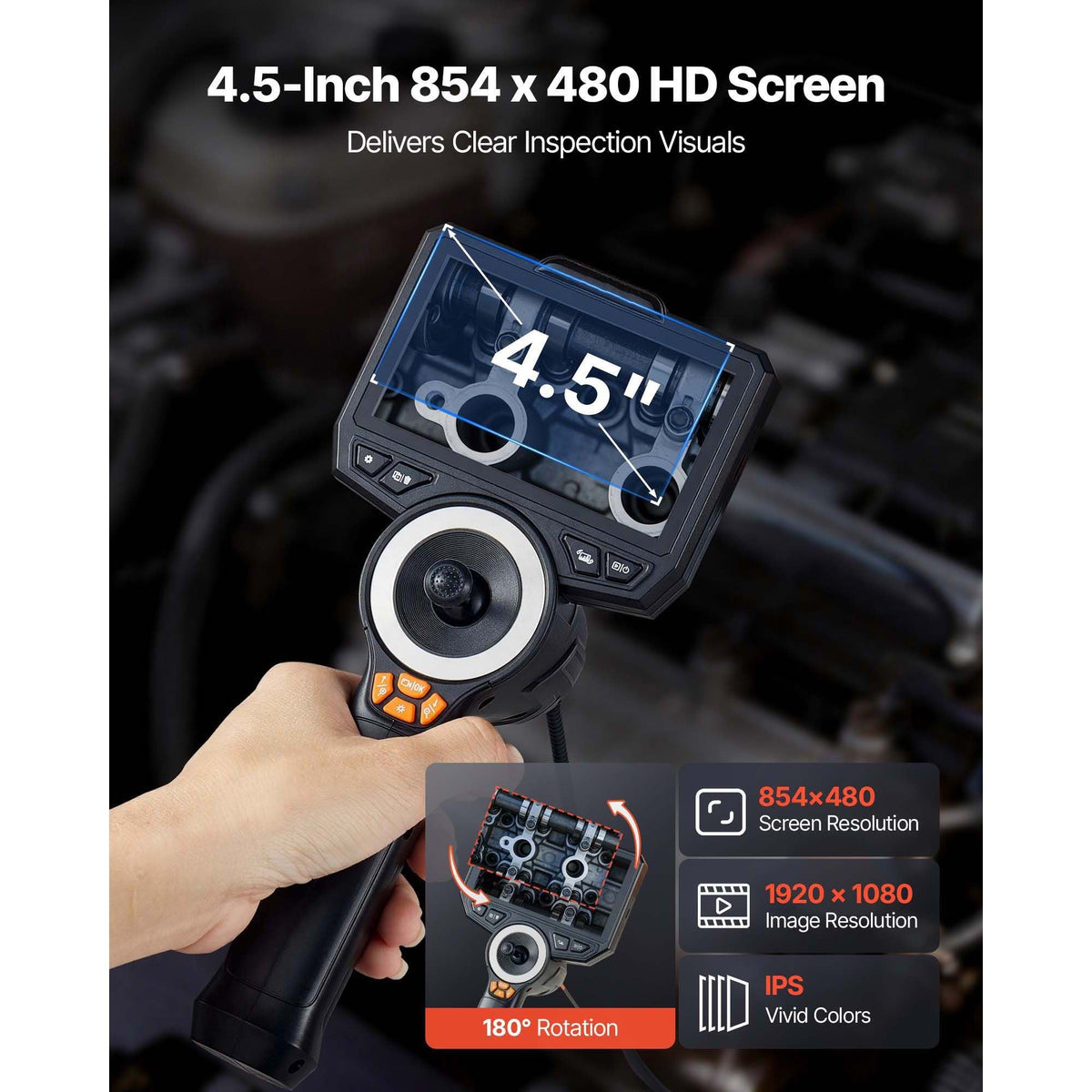 4-Way Articulating Endoscope with Light, True 1080P HD Industrial Borescope Inspection Camera with Articulated Probe, Flexible Snake Scope Cam for Wall Automotive Engine Inspect-4.9FT