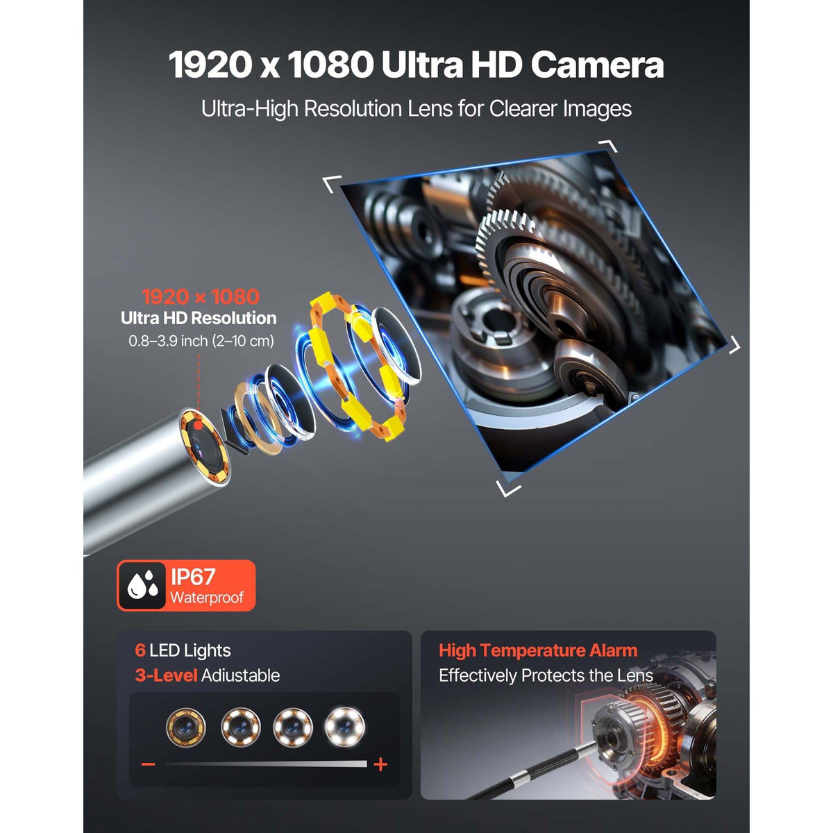 4-Way Articulating Endoscope with Light, True 1080P HD Industrial Borescope Inspection Camera with Articulated Probe, Flexible Snake Scope Cam for Wall Automotive Engine Inspect-4.9FT
