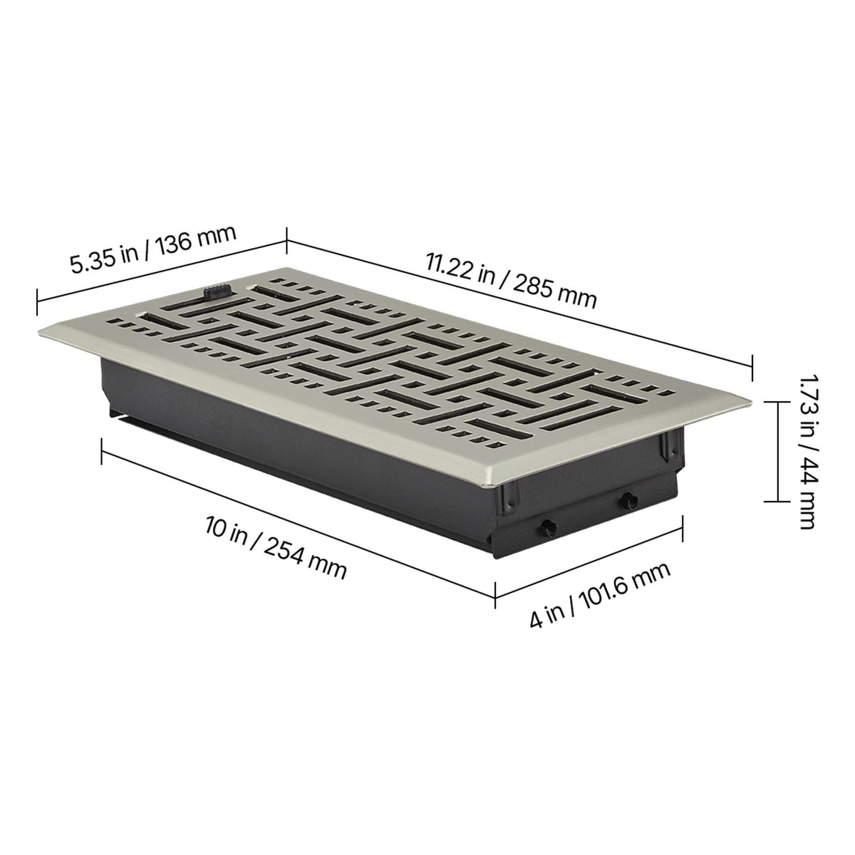 4 x 10 Inch Floor Registers, 2-Pack Vent Grilles, HVAC Heavy-Duty Walkable Iron Floor Vents, Easily Adjustable Rust-Proof Air Vents Deflector with Metal Damper, for Home & Office, Nickel-Plated