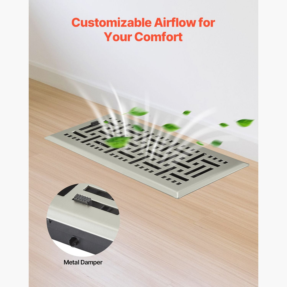 4 x 10 Inch Floor Registers, 2-Pack Vent Grilles, HVAC Heavy-Duty Walkable Iron Floor Vents, Easily Adjustable Rust-Proof Air Vents Deflector with Metal Damper, for Home & Office, Nickel-Plated