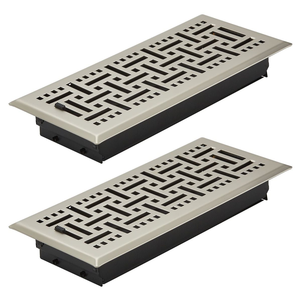 4 x 10 Inch Floor Registers, 2-Pack Vent Grilles, HVAC Heavy-Duty Walkable Iron Floor Vents, Easily Adjustable Rust-Proof Air Vents Deflector with Metal Damper, for Home & Office, Nickel-Plated