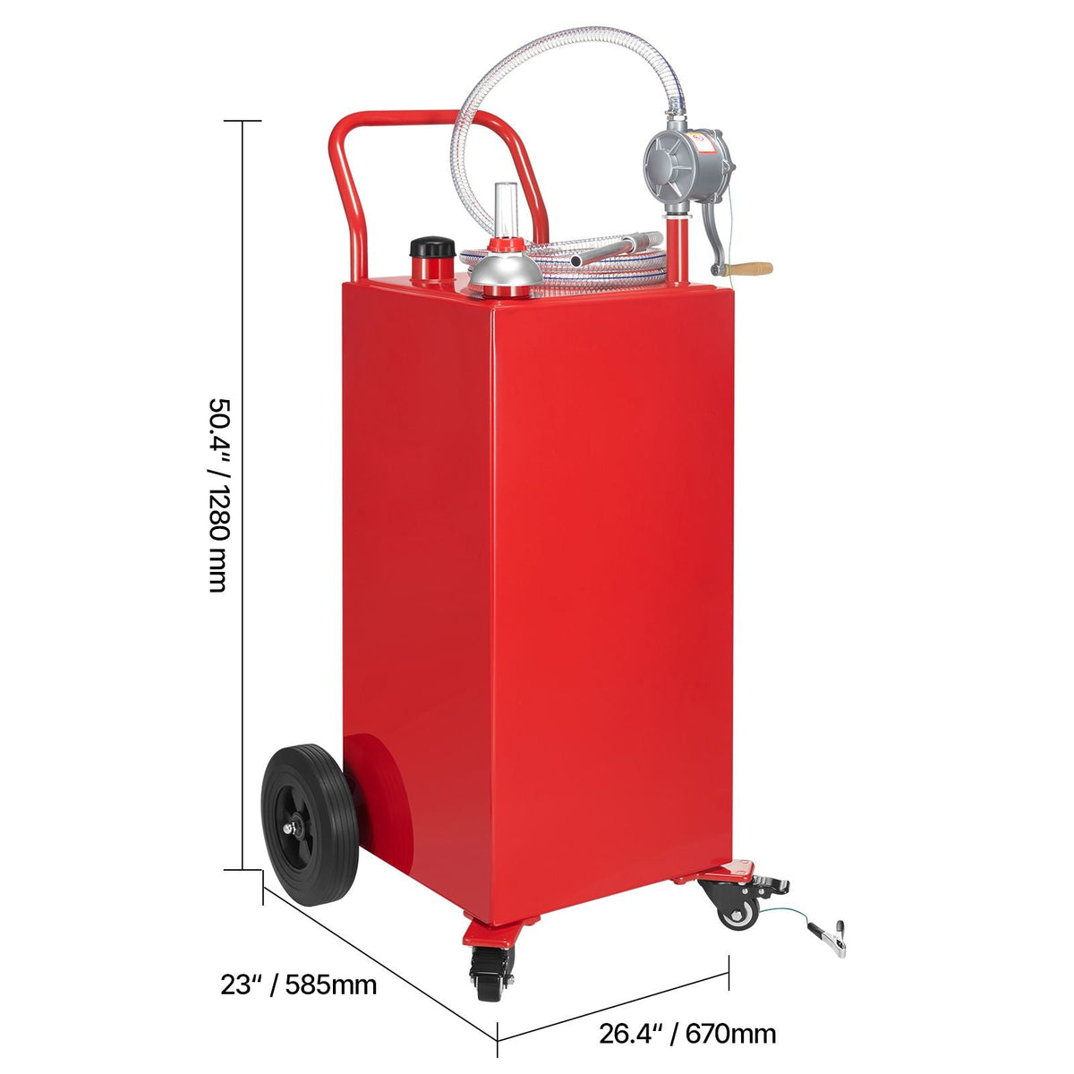 40 Gallon Fuel Caddy, Gasoline & Diesel Fuel Tank with Manual Transfer Pump, Portable Fuel Storage Tank with 4 Wheels & 10 ft Hose, Gas Caddy for Cars, Lawn Mowers, ATVs, Boats, More, Red