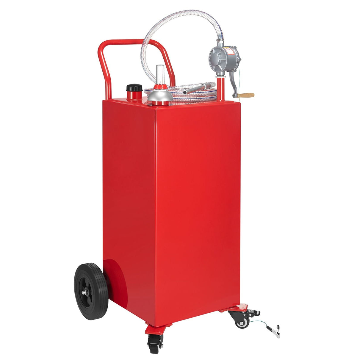 40 Gallon Fuel Caddy, Gasoline & Diesel Fuel Tank with Manual Transfer Pump, Portable Fuel Storage Tank with 4 Wheels & 10 ft Hose, Gas Caddy for Cars, Lawn Mowers, ATVs, Boats, More, Red