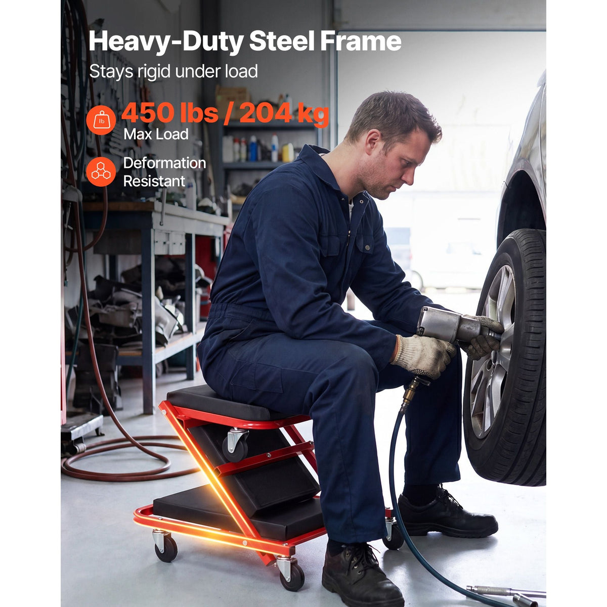 40 in 2-in-1 Folding Mechanic Creeper, Z Creeper Seat & Under Car Garage Roller, 450 lbs Rolling Creeper Stool with 6 Swivel Casters, Padded Headrest for Auto Repair