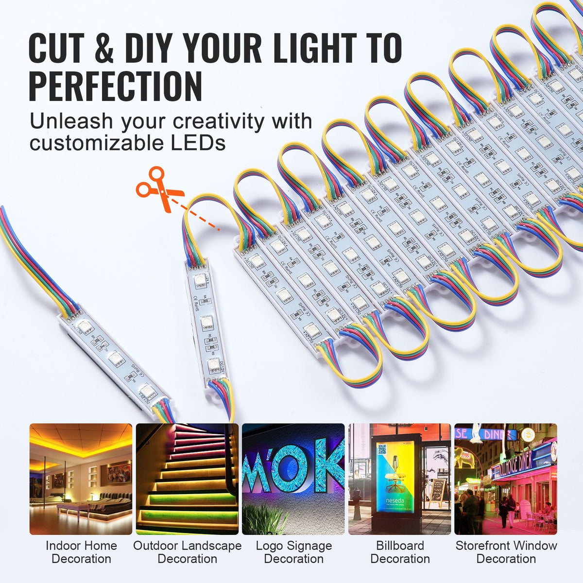 400PCS LED Storefront Lights, 207 ft, LED Module Lights, 5050 SMD 3-LED RGB Color Changing Window Lights with Remote Control for Business Store Window Advertising Letter Signs, IP68 Waterproof