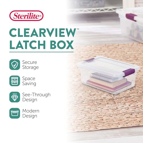 Sterilite 6 Qt ClearView Latch Storage Box Stackable Bin with Latching Lid, Plastic Container to Organize Shoes in Closet, Clear (24 Pack) - size: 24 Pack, style: 6 Quart