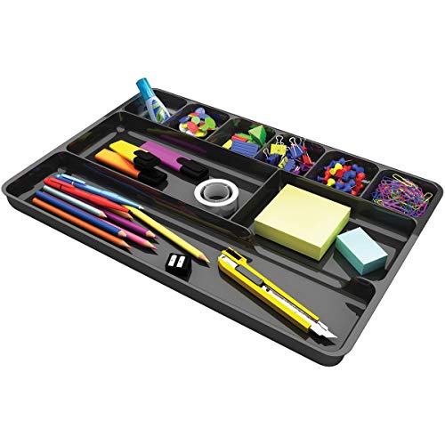 1" Height x 14" Width x 9" Depth Black Plastic Desk Drawer Organizer (1 Organizer) - BOS-DEF38104