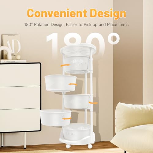 5 Tier Kitchen Storage Rack, Rotating Storage Shelf with Lockable Casters Multi-Layer Kitchen Shelf Vegetable Rotating Basket Organizer Stackable Round Storage Cart - size: 5 Tier