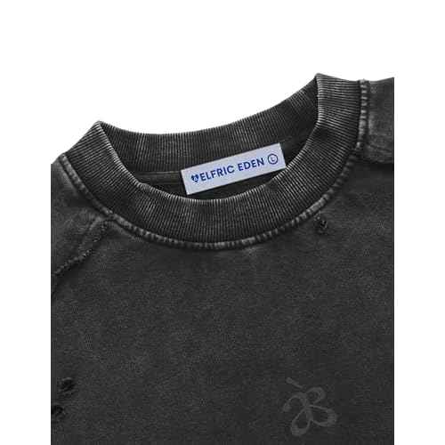 Aelfric Eden Acid Wash Sweatshirt Crewneck Oversized Sweatshirts Vintage Casual Solid Long Sleeve Pullover Tops