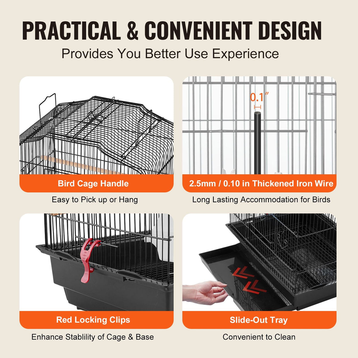 41-inch Open Top Large Parrot Bird Cage, Hanging Bird Cage for Parakeets Finches Canaries Lovebirds Cockatiels Budgies Small Quaker Conures Travel Pet Flight Birdcage with Swing and Perch