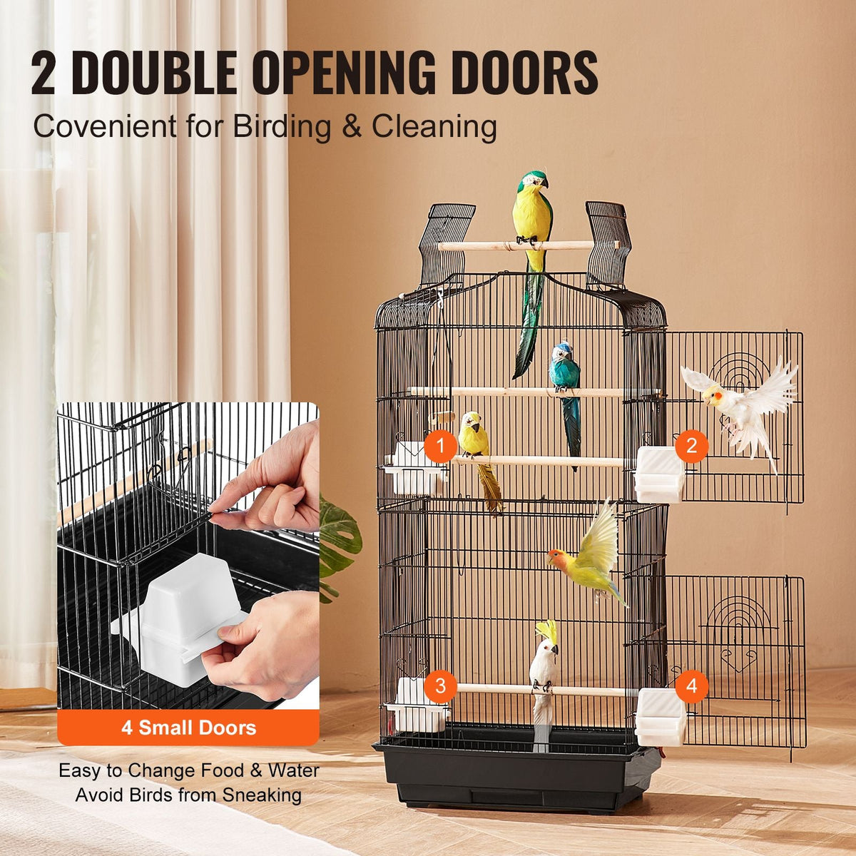 41-inch Open Top Large Parrot Bird Cage, Hanging Bird Cage for Parakeets Finches Canaries Lovebirds Cockatiels Budgies Small Quaker Conures Travel Pet Flight Birdcage with Swing and Perch