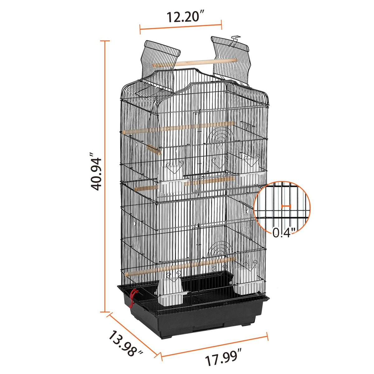 41-inch Open Top Large Parrot Bird Cage, Hanging Bird Cage for Parakeets Finches Canaries Lovebirds Cockatiels Budgies Small Quaker Conures Travel Pet Flight Birdcage with Swing and Perch