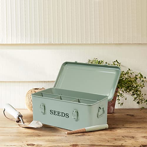 Seed Saving Box, Metal Seed Bin, Seed Storage Organizer Box, Seed Packet Container with Lid, Seed Envelope Storage Box, 4 Compartments Garden Seed Bin with Safety Locks-Green - color: Green