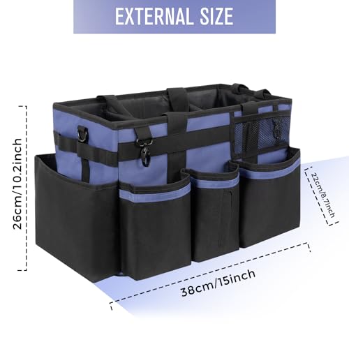 SCAVATA Wearable Cleaning Caddy, Cleaning Caddy Supplies Organizer with Handle & Shoulder Straps for Housekeepers, Under Sink & Car Cleaning Tool Organizers Bag with 4 Foldable Divider (CeruleanBlue) - color: CeruleanBlue