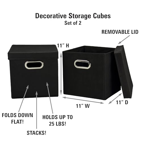 Household Essentials 34-1 Decorative Storage Cube Set with Removable Lids | Black | 16-Pack - size: 2 Count (Pack of 8)