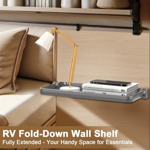 Safoner RV Aluminum Fold-Down Wall Shelf - The Essential Camper Accessory for Interior Organization | Space-Efficient Versatile Floating Storage- 2 Packs