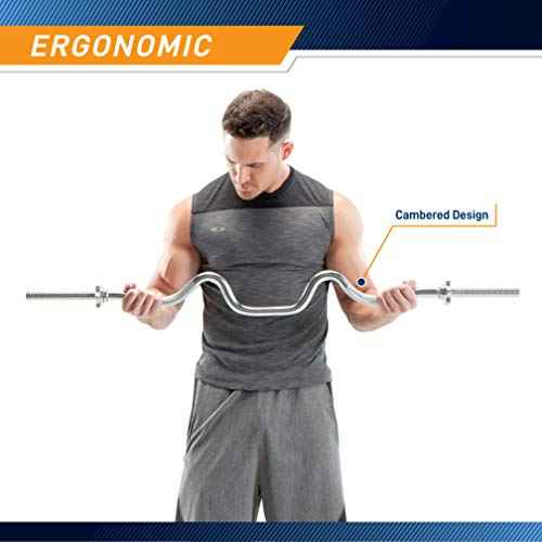 Marcy 1 inch Standard Curl Bar with Spin-Lock Collars Weightlifting Strength Training Home Gym Accessory for Triceps and Biceps