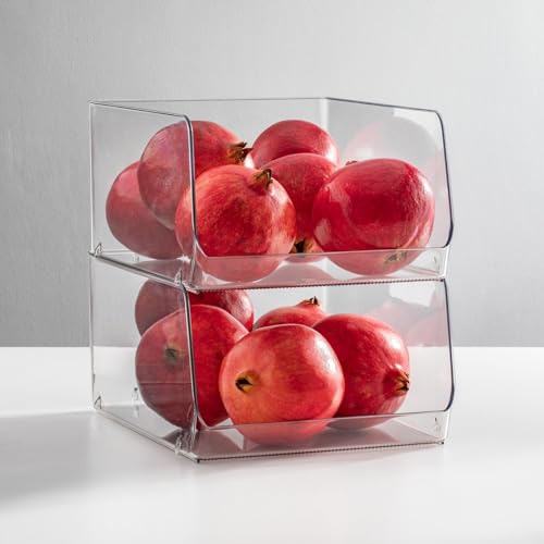 mDesign Wide Stackable Plastic Food Storage Organizer Bin Basket with Open Front for Household Kitchen Cabinets, Pantry, Offices, Closets, Bedrooms, Bathrooms - 10.2" Wide, 4 Pack - Clear - size: 12 x 10 x 6.25 (Pack of 4)